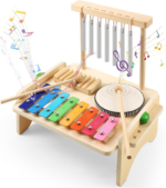 "Deluxe Kids Drum Set & Wooden Xylophone - Montessori Musical Instruments for Toddlers, Perfect Birthday Gift!"