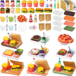 50 Pieces Dollhouse Miniature Fast Food Accessories Set Mixed Resin Food Drink Mini Hamburger Fries Juice Milk Bread Jam Cup Doll Kitchen Pretend Play Food for 1:12 Dollhouse and Cake Toppers Decor