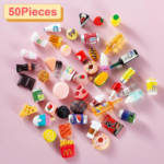 50 Pcs Miniature Food Drink Bottles Soda Pop Cans Pretend Play Kitchen Game Party Accessories Toys Hamburg Cake Ice Cream for 1/12 Doll House (25Food+25Drink) - Image 2