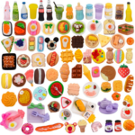 100Pcs Miniature Food with Storage Box Mini Food Miniature Doll House Accessories Small Resin Doll Food Dollhouse Food Set for Pretend Play Kitchen