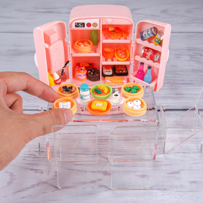 95 Pcs Dollhouse Refrigerator Mini Fridge Table Dining Car Toy with Food Set Kitchen Furniture Miniatures Party Fruits Juice Milk Desserts for Children Drink Cake Pretend Play Game Fake Ice Cubes - Image 2