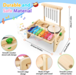 "Deluxe Kids Drum Set & Wooden Xylophone - Montessori Musical Instruments for Toddlers, Perfect Birthday Gift!" - Image 4