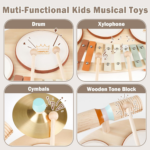 "Deluxe Kids Drum Set - Natural Wooden Musical Toy with Xylophone for Toddlers | Perfect Montessori Gift for Ages 1-3 | Ideal Birthday Present for Boys & Girls!" - Image 2
