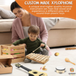 "Delightful Natural Wooden Musical Instruments Set for Kids - Perfect for Preschool Learning & Fun! Includes Maracas, Guitar, Xylophone, Tambourine, Castanet, Shaker Egg, and Flute!" - Image 4