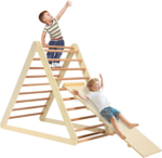 " 2-in-1 Triangle Climber with Ramp - Foldable Wooden Indoor Playground for Toddlers, Perfect Gift for Boys & Girls!"