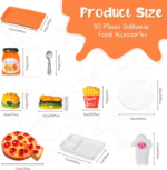 50 Pieces Dollhouse Miniature Fast Food Accessories Set Mixed Resin Food Drink Mini Hamburger Fries Juice Milk Bread Jam Cup Doll Kitchen Pretend Play Food for 1:12 Dollhouse and Cake Toppers Decor - Image 7