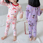 Girls' Cotton Sleepwear Set with Kuromi Print - 2-Piece Toddler Pajamas for Autumn and Spring - Image 2