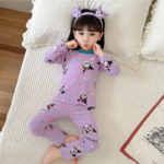 Girls' Cotton Sleepwear Set with Kuromi Print - 2-Piece Toddler Pajamas for Autumn and Spring - Image 6