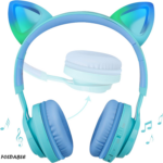 " CT-7S Cat Ear Bluetooth Headphones for Kids - Safe 85dB Volume Limiting, LED Lights, Wireless Over-Ear Design with Microphone - Perfect for Laptop, PC, and TV (Blue & Green)" - Image 2