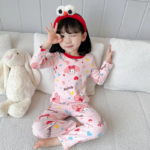 Girls' Cotton Sleepwear Set with Kuromi Print - 2-Piece Toddler Pajamas for Autumn and Spring