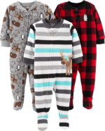 Cozy Comfort:  3-Pack Flame Resistant Fleece Footed Pajamas for Toddlers and Baby Boys