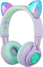 " CT-7S Cat Ear Bluetooth Headphones for Kids - Safe 85dB Volume Limiting, LED Lights, Wireless Over-Ear Design with Microphone - Perfect for Laptop, PC, and TV (Blue & Green)" - Image 9