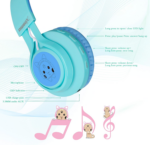 " CT-7S Cat Ear Bluetooth Headphones for Kids - Safe 85dB Volume Limiting, LED Lights, Wireless Over-Ear Design with Microphone - Perfect for Laptop, PC, and TV (Blue & Green)" - Image 5