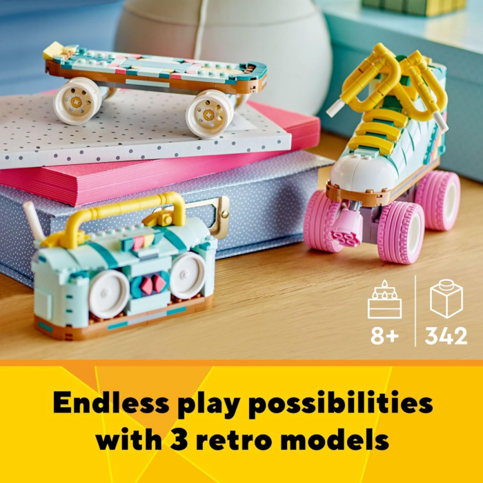 Creator 3-in-1 Retro Roller Skate Kit - Transforming Toy for Skaters, Builds into Skateboard & Boom Box Radio, Perfect Birthday Gift for Ages 8+ - Set 31148 - Image 3