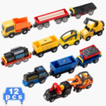 12-Piece Battery Operated Train Set - Magnetic Mini Construction Cars for Toddlers, Compatible with Most Wooden Tracks! - Image 2
