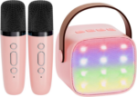 Mini Karaoke Machine - Portable Bluetooth Speaker with 2 Wireless Microphones, Perfect Christmas & Birthday Gift for Kids Ages 4-12 (Light Pink)