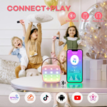 Mini Karaoke Machine - Portable Bluetooth Speaker with 2 Wireless Microphones, Perfect Christmas & Birthday Gift for Kids Ages 4-12 (Light Pink) - Image 5