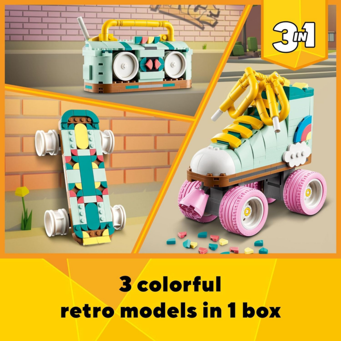 Creator 3-in-1 Retro Roller Skate Kit - Transforming Toy for Skaters, Builds into Skateboard & Boom Box Radio, Perfect Birthday Gift for Ages 8+ - Set 31148 - Image 2
