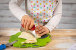 Kids Mezzaluna Knife with Blade Protector - Safe & Fun Cooking Tool for Little Chefs, Cat Design, 5.2" X 3.3" X 0.7", Red - Image 3
