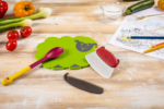 Kids Mezzaluna Knife with Blade Protector - Safe & Fun Cooking Tool for Little Chefs, Cat Design, 5.2" X 3.3" X 0.7", Red - Image 8