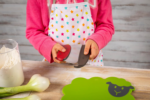Kids Mezzaluna Knife with Blade Protector - Safe & Fun Cooking Tool for Little Chefs, Cat Design, 5.2" X 3.3" X 0.7", Red - Image 4