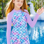 Girls' One-Piece Mermaid Swimsuit with Long Sleeves for Summer Beach Wear, Ideal for Children Aged 3-12 Years - Image 10