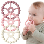 3 Pack Silicone Ring Teether Toys for Infants - Easy Grasp Baby Teething Relief, Perfect for 0-24 Months - Purple, Pink & White