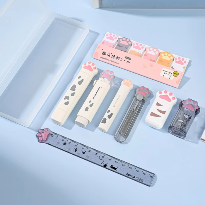 Cat Paw Themed 9-in-1 Stationery Set for Educational Gifts - Image 1
