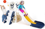 L-Shaped 5-in-1 Kids Slide Climber with Ball & Hoop, Storage Space, and Non-Slip Steps for Indoor/Outdoor Play - Image 7