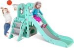 L-Shaped 5-in-1 Kids Slide Climber with Ball & Hoop, Storage Space, and Non-Slip Steps for Indoor/Outdoor Play - Image 8