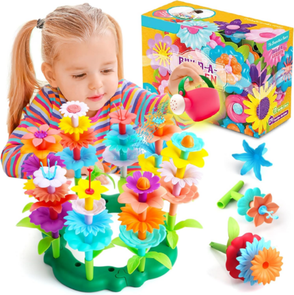 Flower Garden Building Set - Ideal Valentine's Gift for Girls Ages 2-6, STEM Montessori Educational Toy for Toddlers, Engaging Sorting and Stacking Spring Gardening Kit for Birthdays and Easter