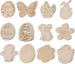 60PCS Easter Wood Cutouts - DIY Bunny & Egg Ornaments for Kids' Crafts, Perfect for Easter Party Decor with Drawing Pen & Hang Cords - Image 2