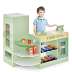 Children's Wooden Supermarket Playset with Checkout Counter
