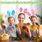Rainbow Scratch Paper Art Set - 60PCS Creative Gifts for Kids Ages 4-12, Perfect for Easter Baskets and Birthday Fun (Pink)