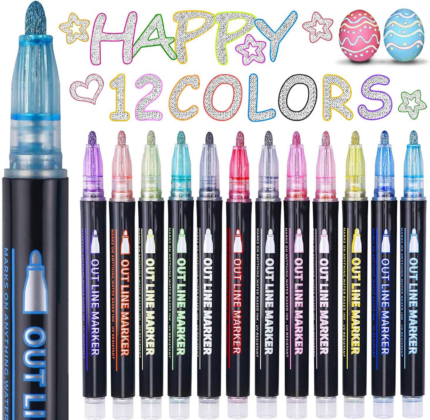 Vibrant 12-Color Shimmer Markers Set - Perfect Easter Basket Stuffers & Art Supplies for Teens and Girls Aged 4-12!