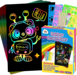 Rainbow Scratch Paper Art Set - 60PCS Creative Gifts for Kids Ages 4-12, Perfect for Easter Baskets and Birthday Fun (Pink) - Image 9