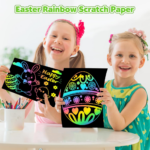 Rainbow Scratch Paper Art Set - 60PCS Creative Gifts for Kids Ages 4-12, Perfect for Easter Baskets and Birthday Fun (Pink) - Image 2