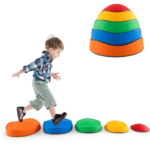 5-Piece Stackable Round River Stone Stepping Stones for Kids - Indoor and Outdoor Use