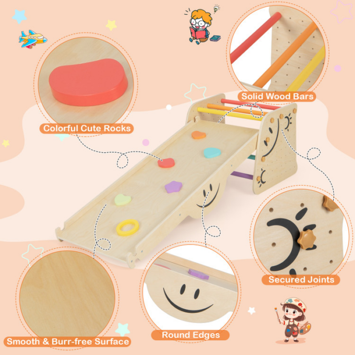 Wooden Triangle Climber Set with Seesaw for Children - Image 9