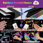 Rainbow Scratch Paper Art Set - 60PCS Creative Gifts for Kids Ages 4-12, Perfect for Easter Baskets and Birthday Fun (Pink) - Image 8