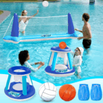 Inflatable Pool Float Set - Volleyball Net & Basketball Hoops for Ultimate Summer Fun - Perfect for Kids and Adults - L-Orange - Image 15
