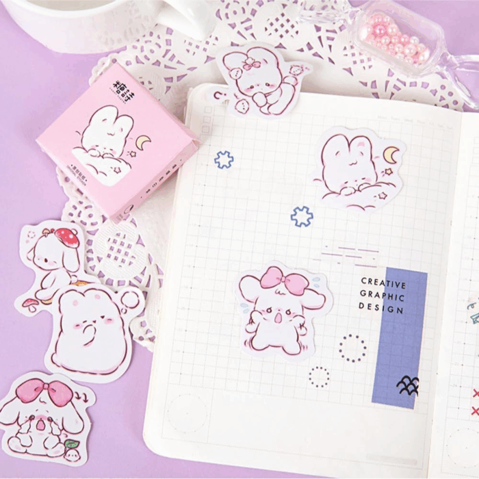 Adorable 45Pcs Bunny Rabbit Stickers for Scrapbooking, Journaling, and DIY Crafts - Perfect for Planners, Laptops, and Phone Cases! - Image 5