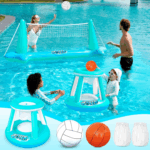 Inflatable Pool Float Set - Volleyball Net & Basketball Hoops for Ultimate Summer Fun - Perfect for Kids and Adults - L-Orange - Image 10