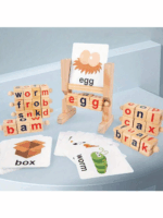 Words Spelling Game Set - Fawn Toy for Kids! Featuring Vowel Letter Pairing, Ideal for Cognitive Early Education, Comes with Wooden Reading Blocks and Flashcards to Enhance Language Skills and Learning Fun