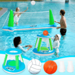Inflatable Pool Float Set - Volleyball Net & Basketball Hoops for Ultimate Summer Fun - Perfect for Kids and Adults - L-Orange - Image 13