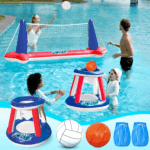 Inflatable Pool Float Set - Volleyball Net & Basketball Hoops for Ultimate Summer Fun - Perfect for Kids and Adults - L-Orange - Image 12