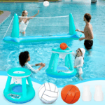 Inflatable Pool Float Set - Volleyball Net & Basketball Hoops for Ultimate Summer Fun - Perfect for Kids and Adults - L-Orange - Image 14