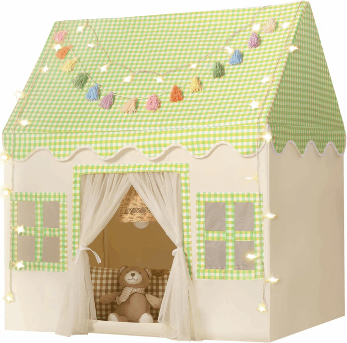 Cozy Kids Play Tent with Mat, Tassel Garland & Star Lights - Perfect Indoor Playhouse for Toddlers - Ideal Birthday Gift for Boys & Girls - Image 9
