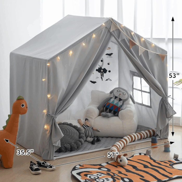 Large Indoor Kids Play Tent with Mat - s Playhouse Castle for Boys and Girls (Grey) - Image 7