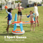Inflatable Pool Float Set - Volleyball Net & Basketball Hoops for Ultimate Summer Fun - Perfect for Kids and Adults - L-Orange - Image 4